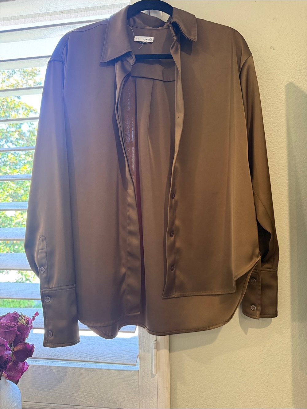 Good American Brown Satin-Feel Men's Shirt Jacket